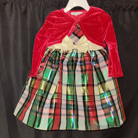 NWT! Bonnie Jean Plaid Metallic Dress & Red Velvet Bolero. Sz 2T - Picture 11 of 11